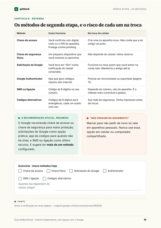Página do bônus Celular novo sem perder a conta: os métodos de segunda etapa e o risco de cada um na troca de celular