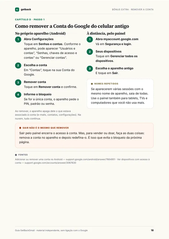 Página do bônus Celular novo sem perder a conta: como remover a Conta do Google do celular antigo, no aparelho e à distância